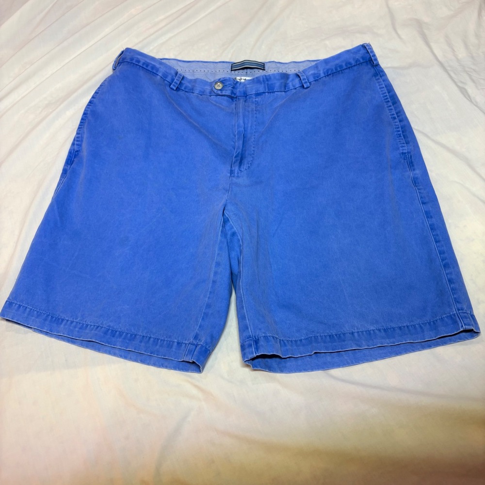 Peter Millar Crown Blue‎ Pima Cotton Chino Shorts Mens 38 Flat Front Classic Fit